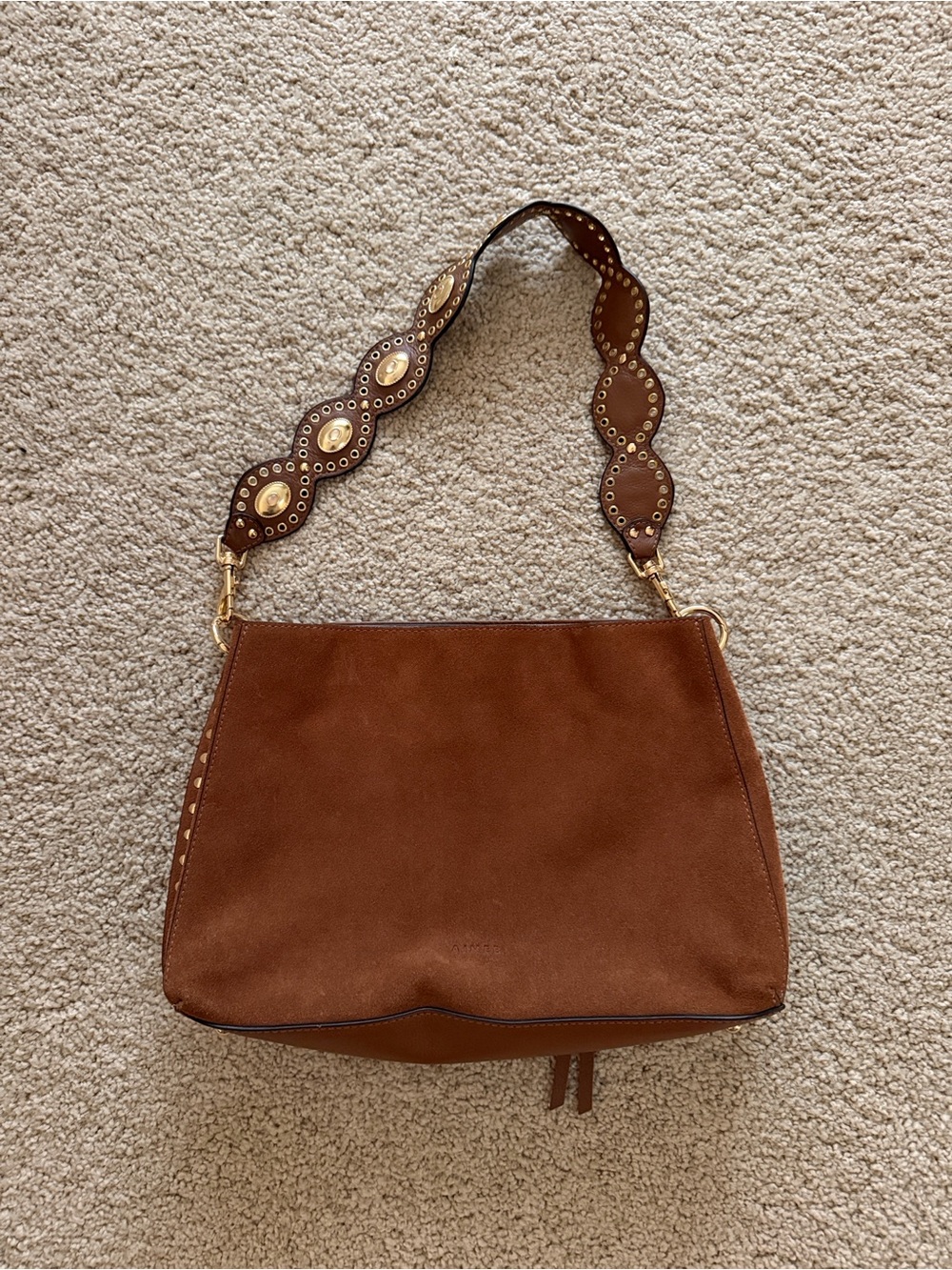 Aimee Kestenberg Chestnut Suede Shoulder Bag with Decorative Studded Strap